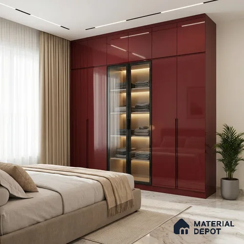 Red Sparkle Look LM 23336 Garnet Red 8 ft x 4 ft High Gloss Finish 6H Anti Scratch Acrylic Laminate - 1.5 mm | Suitable for Kitchen Cabinet, TV Unit, Wardrobe