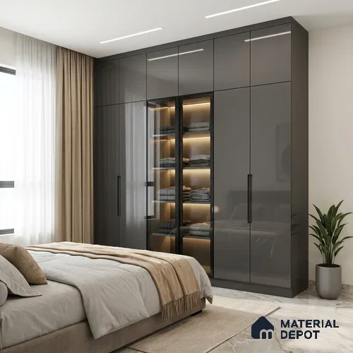 Grey Mirror Look LM 23366 Grey 8 ft x 4 ft High Gloss Finish 6H Anti Scratch Acrylic Laminate - 1.5 mm | Suitable for Kitchen Cabinet, TV Unit, Wardrobe