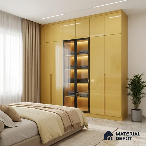 Golden Mirror Look LM 23368 Golden 8 ft x 4 ft High Gloss Finish 6H Anti Scratch Acrylic Laminate - 1.5 mm | Suitable for Kitchen Cabinet, TV Unit, Wardrobe