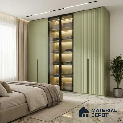 Pistachio Green Fluted Solid Color Look WMF 929 8 ft x 4 ft Texture Finish Decorative Laminate - 1 mm | Suitable for TV Unit, Wardrobe, Kitchen Cabinets