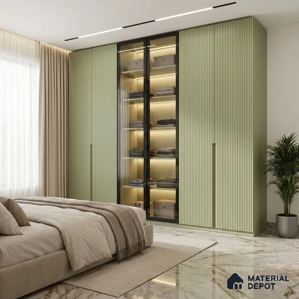Pistachio Green Fluted Solid Color Look WMF 929 8 ft x 4 ft Texture Finish Decorative Laminate - 1 mm | Suitable for TV Unit, Wardrobe, Kitchen Cabinets