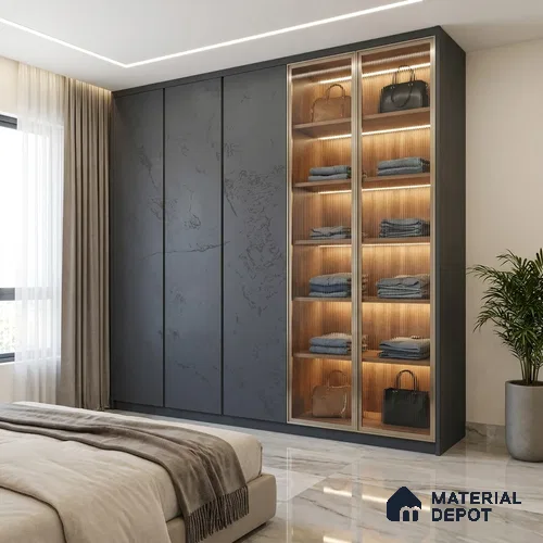 Textured Solid Look Midnight Blue WP 7 948 8 ft x 4 ft Texture Finish Decorative Laminate - 1 mm | Suitable for TV Unit, Wardrobe, Kitchen Cabinets