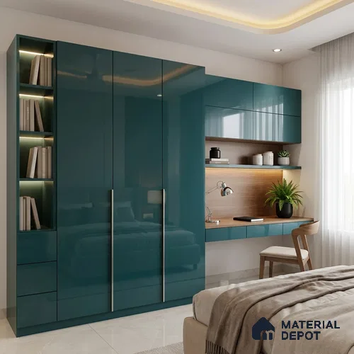 Turkish Blue Solid Colors Look HG 910 8 ft x 4 ft High Gloss Finish Decorative Laminate - 1 mm | Suitable for Living Room, Kitchen, Office