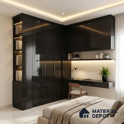 Black Solid Colors Look HG 953 8 ft x 4 ft High Gloss Finish Decorative Laminate - 1 mm | Suitable for Living Room, Kitchen, Office