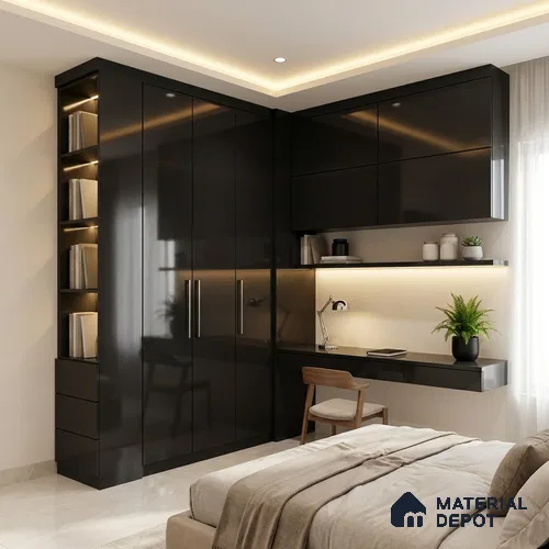 Black Solid Colors Look HG 953 8 ft x 4 ft High Gloss Finish Decorative Laminate - 1 mm | Suitable for Living Room, Kitchen, Office