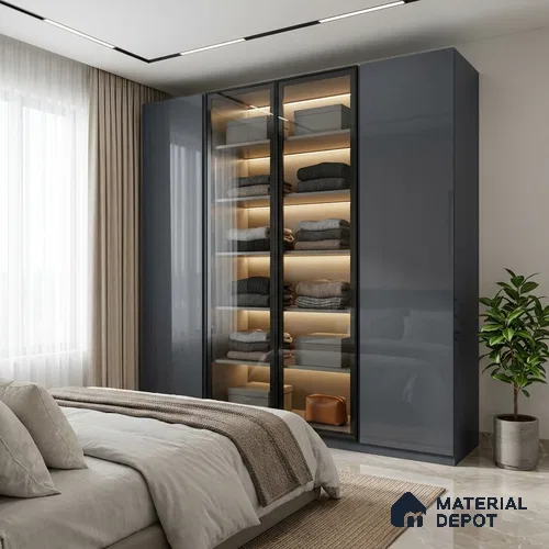 Midnight Blue Solid Colors Look HG 948 8 ft x 4 ft High Gloss Finish Decorative Laminate - 1 mm | Suitable for Living Room, Kitchen, Office