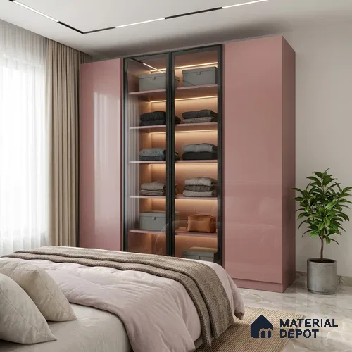 Rosewood Pink Solid Colors Look HG 909 8 ft x 4 ft High Gloss Finish Decorative Laminate - 1 mm | Suitable for Living Room, Kitchen, Office