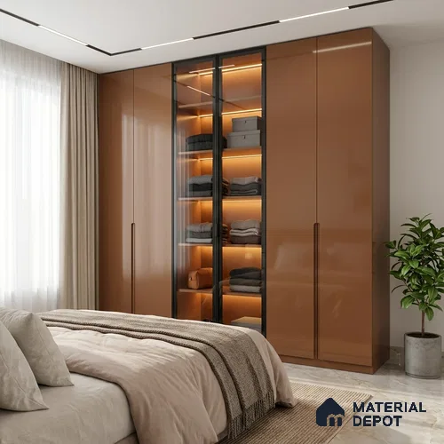 Ochre Brown Solid Colors Look HG 902 8 ft x 4 ft High Gloss Finish Decorative Laminate - 1 mm | Suitable for Living Room, Kitchen, Office