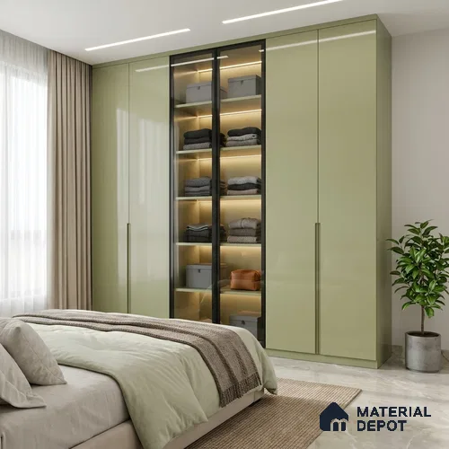 Pistachio Green Solid Colors Look HG 929 8 ft x 4 ft High Gloss Finish Decorative Laminate - 1 mm | Suitable for Living Room, Kitchen, Office