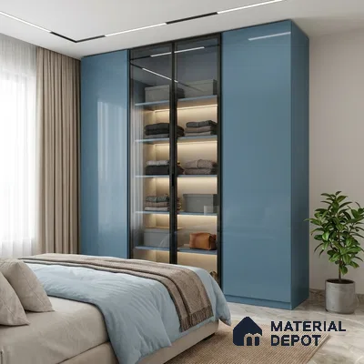 Morning Blue Solid Colors Look HG 913 8 ft x 4 ft High Gloss Finish Decorative Laminate - 1 mm | Suitable for Living Room, Kitchen, Office