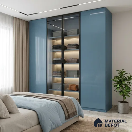 Morning Blue Solid Colors Look HG 913 8 ft x 4 ft High Gloss Finish Decorative Laminate - 1 mm | Suitable for Living Room, Kitchen, Office