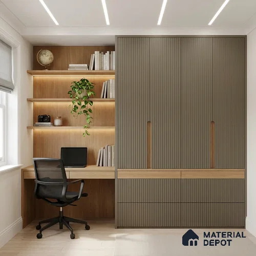 Olive Grey Fluted Solid Color Look BB 509 8 ft x 4 ft Texture Finish Decorative Laminate - 1 mm | Suitable for TV Unit, Wardrobe, Kitchen Cabinets