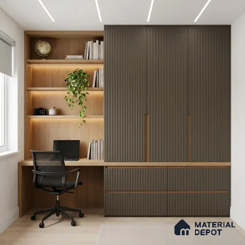 Charcoal Brown Fluted Solid Color Look BB 508 8 ft x 4 ft Texture Finish Decorative Laminate - 1 mm | Suitable for TV Unit, Wardrobe, Kitchen Cabinets