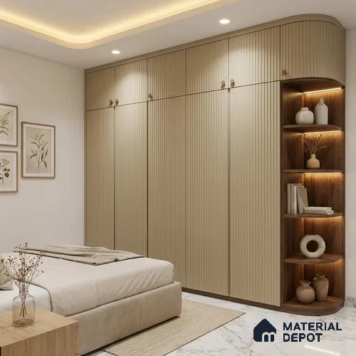 Ivory Beige Fluted Solid Color Look BB 513 8 ft x 4 ft Texture Finish Decorative Laminate - 1 mm | Suitable for TV Unit, Wardrobe, Kitchen Cabinets