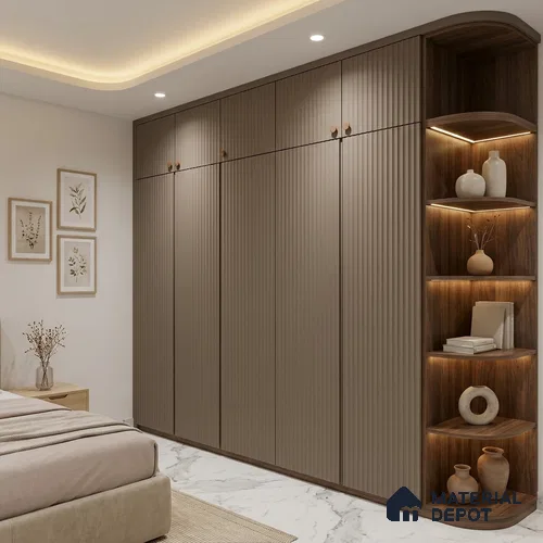 Mud Ash Brown Fluted Solid Color Look BB 510 8 ft x 4 ft Texture Finish Decorative Laminate - 1 mm | Suitable for TV Unit, Wardrobe, Kitchen Cabinets