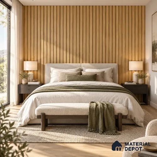 PN 06952 Wood Look Louver1 8 ft x 0.83 ft Texture Finish  - 10 mm | Suitable for Feature Wall, TV Unit & Living Room