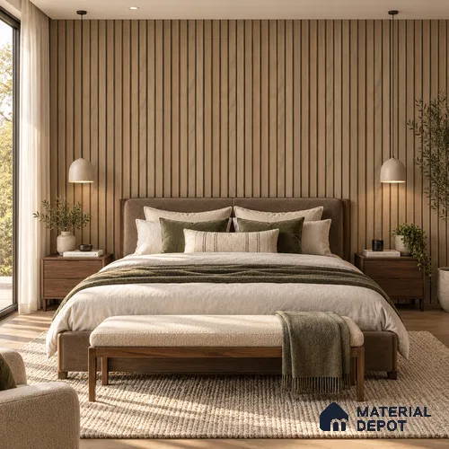 PN 06954 Wood Look Louver1 8 ft x 0.83 ft Texture Finish  - 10 mm | Suitable for Feature Wall, TV Unit & Living Room