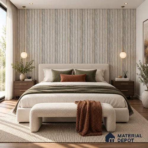 PN 06958 Stone Look Louver1 8 ft x 0.83 ft Texture Finish  - 10 mm | Suitable for Feature Wall, TV Unit & Living Room