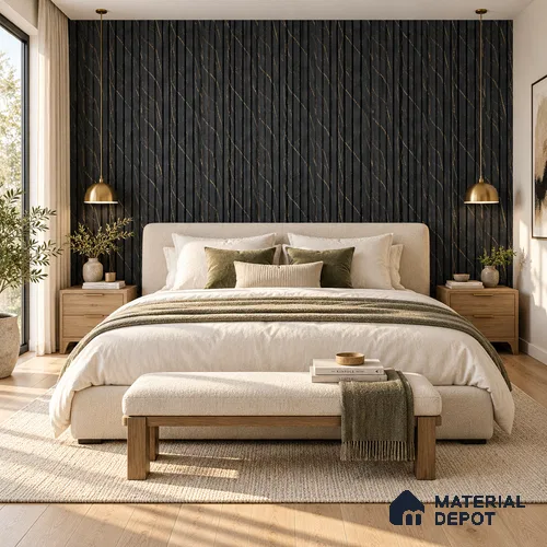 PN 06969 Marble Look Louver1 8 ft x 0.83 ft Texture Finish  - 10 mm | Suitable for Feature Wall, TV Unit & Living Room