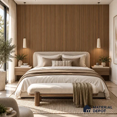 PN 06979 Wood Look Louver1 8 ft x 0.83 ft Texture Finish  - 10 mm | Suitable for Feature Wall, TV Unit & Living Room