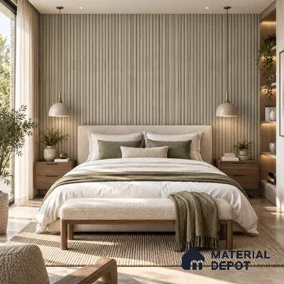 PN 06980 Wood Look Louver1 8 ft x 0.83 ft Texture Finish  - 10 mm | Suitable for Feature Wall, TV Unit & Living Room