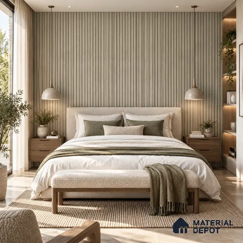 PN 06980 Wood Look Louver1 8 ft x 0.83 ft Texture Finish - 10 mm | Suitable for Feature Wall, TV Unit & Living Room
