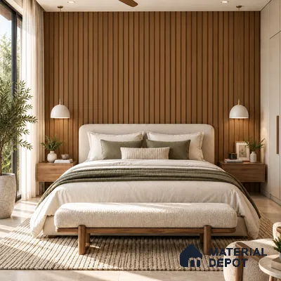 PN 07647 Wood Look Louver 8 ft x 0.83 ft Texture Finish  - 10 mm | Suitable for Feature Wall, TV Unit & Living Room