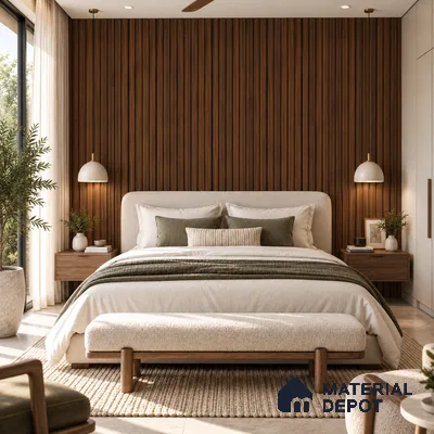 PN 07670 Wood Look Louver 9.5 ft x 0.83 ft Texture Finish  - 10 mm | Suitable for Feature Wall, TV Unit & Living Room
