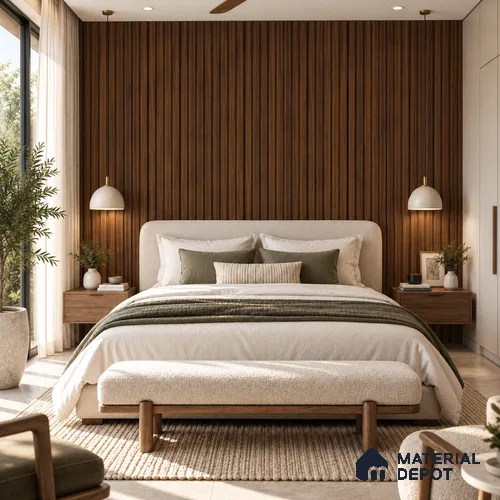 PN 07670 Wood Look Louver 9.5 ft x 0.83 ft Texture Finish  - 10 mm | Suitable for Feature Wall, TV Unit & Living Room