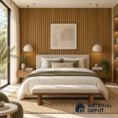 PN 07650 Wood Look Louver 8 ft x 0.83 ft Texture Finish  - 10 mm | Suitable for Feature Wall, TV Unit & Living Room