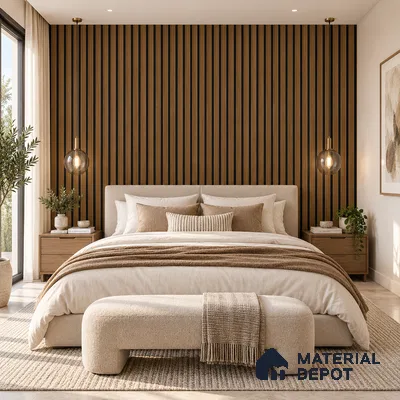 PN 07652 Wood Look Louver 8 ft x 0.83 ft Texture Finish  - 10 mm | Suitable for Feature Wall, TV Unit & Living Room