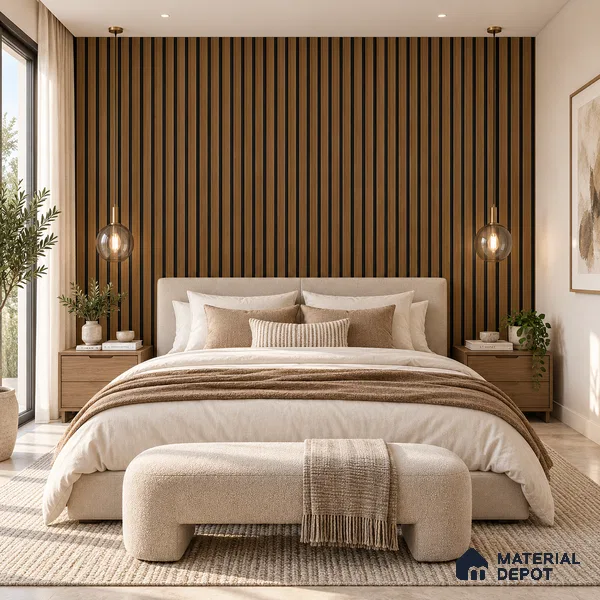 PN 07652 Wood Look Louver 8 ft x 0.83 ft Texture Finish - 10 mm | Suitable for Feature Wall, TV Unit & Living Room