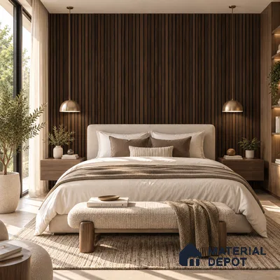 PN 07654 Wood Look Louver 8 ft x 0.83 ft Texture Finish  - 10 mm | Suitable for Feature Wall, TV Unit & Living Room