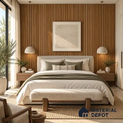 PN 07655 Wood Look Louver 8 ft x 0.83 ft Texture Finish  - 10 mm | Suitable for Feature Wall, TV Unit & Living Room