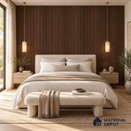 PN 07658 Wood Look Louver 8 ft x 0.83 ft Texture Finish - 10 mm | Suitable for Feature Wall, TV Unit & Living Room