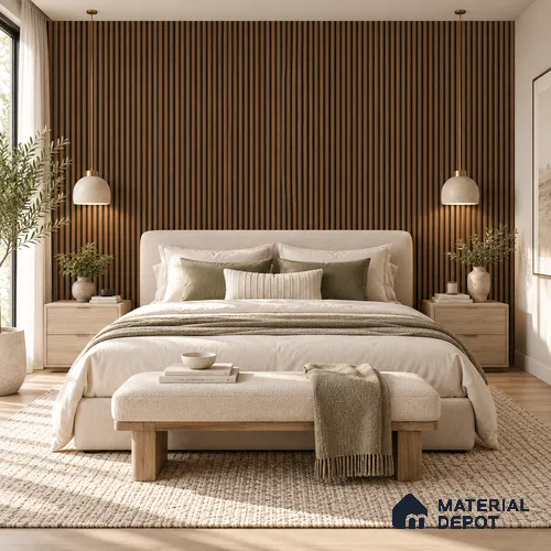 PN 07659 Wood Look Louver 8 ft x 0.83 ft Texture Finish  - 10 mm | Suitable for Feature Wall, TV Unit & Living Room
