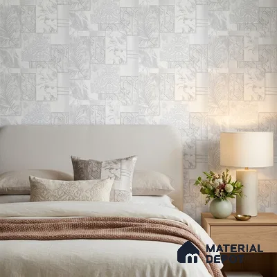 AA101008 | White & Silver Marble Deco Panel PVC Patterned Wallpaper - 9.5 Meter x 21 Inch, 55 Sq. Ft. (Min. 15% Wastage)