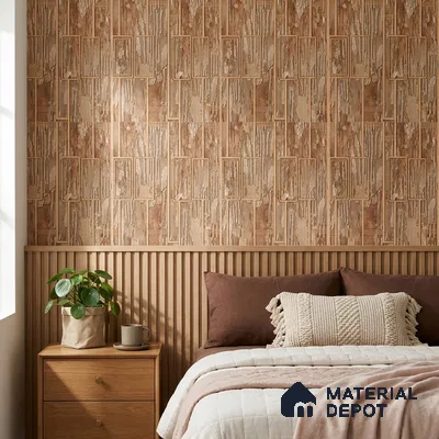 AA100805 | Rust Gold Rectangle Panel PVC Patterned Wallpaper - 9.5 Meter x 21 Inch, 55 Sq. Ft. (Min. 15% Wastage)