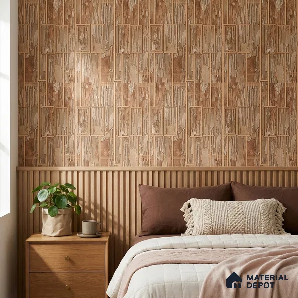 AA100805 | Rust Gold Rectangle Panel PVC Patterned Wallpaper - 9.5 Meter x 21 Inch, 55 Sq. Ft. (Min. 15% Wastage)