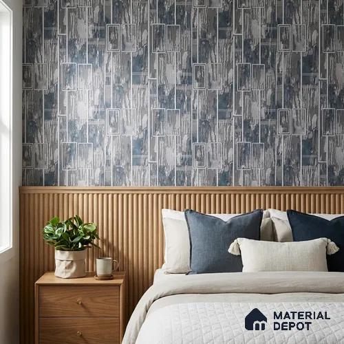 AA100806 | Slate Silver Rectangle Panel PVC Patterned Wallpaper - 9.5 Meter x 21 Inch, 55 Sq. Ft. (Min. 15% Wastage)