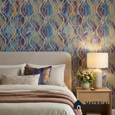 AA100907 | Multicolor Bright Wavy Ribbon Marble PVC Patterned Wallpaper - 9.5 Meter x 21 Inch, 55 Sq. Ft. (Min. 15% Wastage)