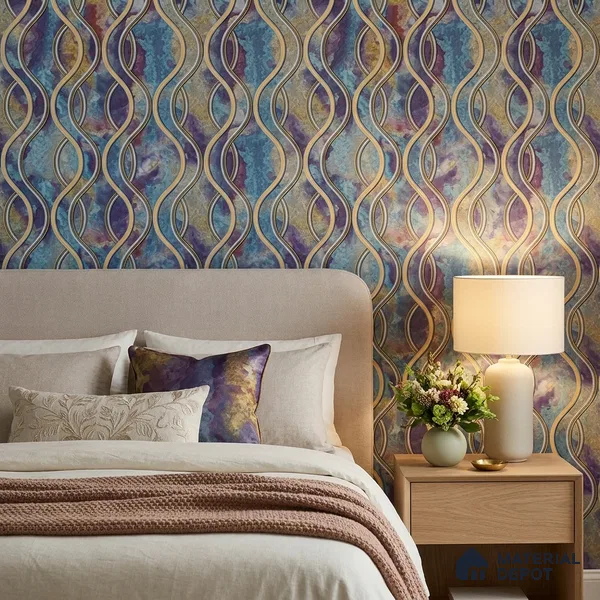 AA100907 | Multicolor Bright Wavy Ribbon Marble PVC Patterned Wallpaper - 9.5 Meter x 21 Inch, 55 Sq. Ft. (Min. 15% Wastage)