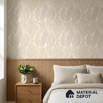 AA100102 | Ivory Marble Diamond Trellis PVC Geometric Wallpaper - 9.5 Meter x 21 Inch, 55 Sq. Ft. (Min. 15% Wastage)