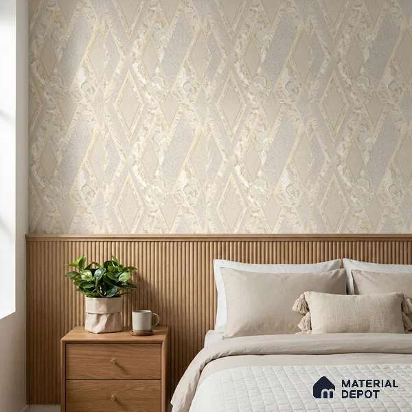AA100102 | Ivory Marble Diamond Trellis PVC Geometric Wallpaper - 9.5 Meter x 21 Inch, 55 Sq. Ft. (Min. 15% Wastage)