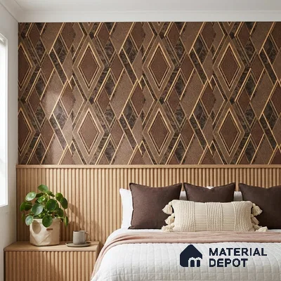 AA100105 | Copper Gold Diamond Trellis PVC Geometric Wallpaper - 9.5 Meter x 21 Inch, 55 Sq. Ft. (Min. 15% Wastage)