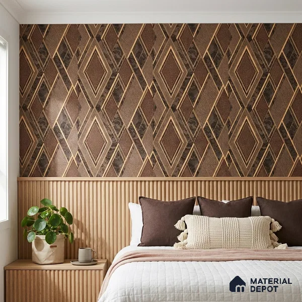 AA100105 | Copper Gold Diamond Trellis PVC Geometric Wallpaper - 9.5 Meter x 21 Inch, 55 Sq. Ft. (Min. 15% Wastage)