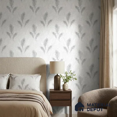 AA100701 | Silver Grey Peacock Feather PVC Floral Wallpaper - 9.5 Meter x 21 Inch, 55 Sq. Ft. (Min. 15% Wastage)