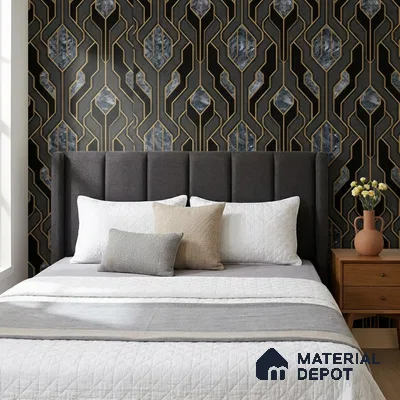 AA101104 | Black Gold Deco Panel PVC Patterned Wallpaper - 9.5 Meter x 21 Inch, 55 Sq. Ft. (Min. 15% Wastage)