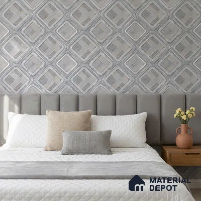 AA100604 | Grey & Gold Marble Square Lattice PVC Patterned Wallpaper - 9.5 Meter x 21 Inch, 55 Sq. Ft. (Min. 15% Wastage)