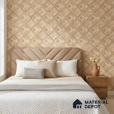 AA100607 | Beige & Gold Quilted Diamond Facet PVC Patterned Wallpaper - 9.5 Meter x 21 Inch, 55 Sq. Ft. (Min. 15% Wastage)